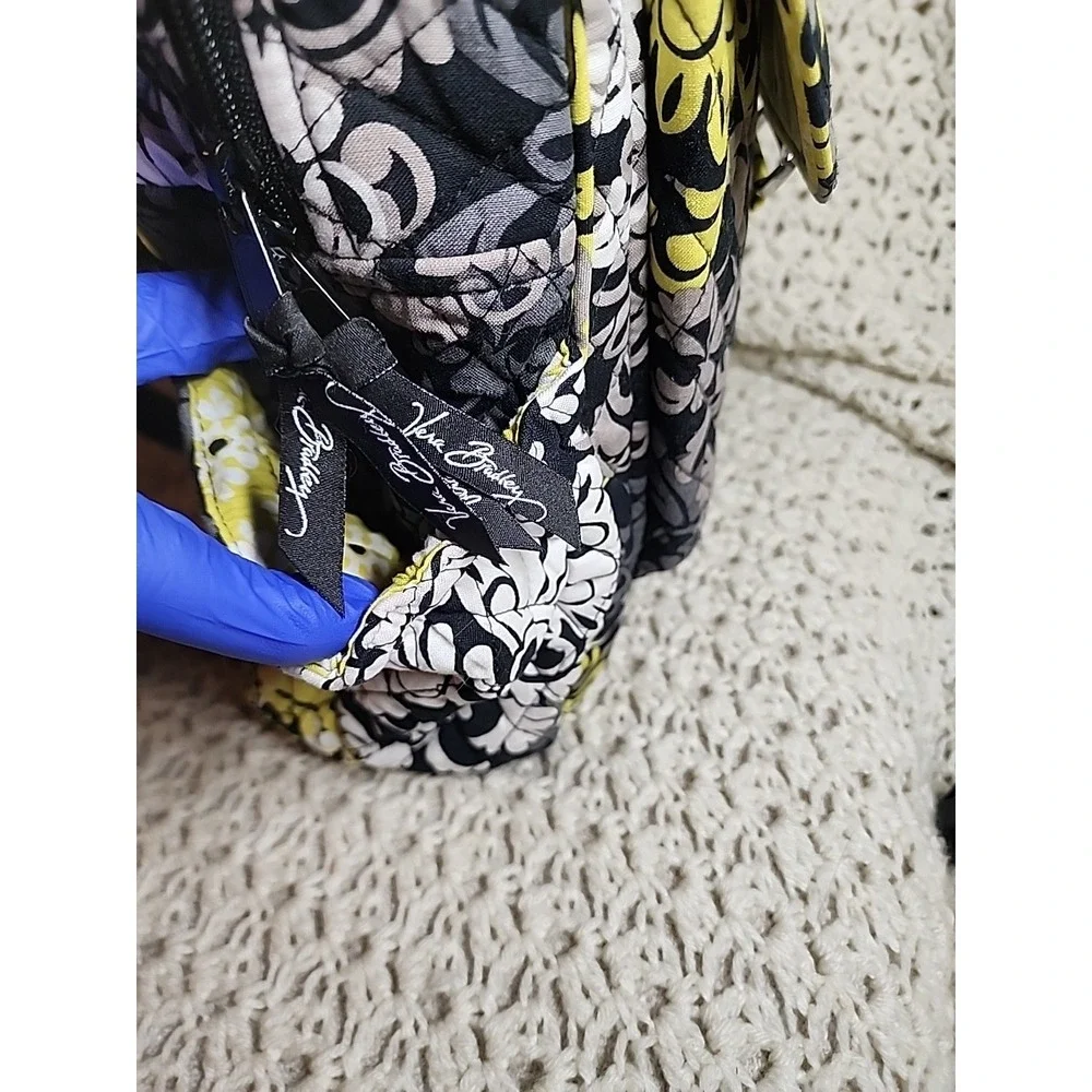 Vera Bradley Backpack Bag Baroque Yellow Black Floral Quilted Pockets Top Handle